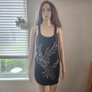 Armani Exchange black tank tunic top dress embellished Beaded